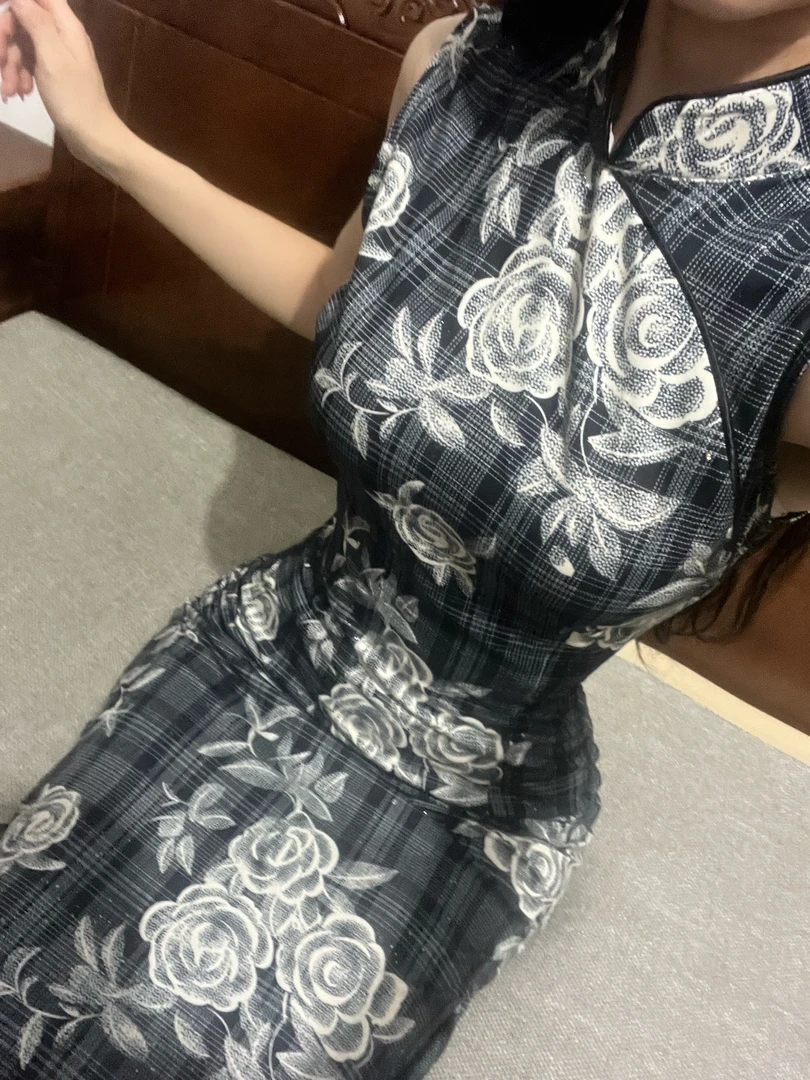 秋辞香~山悟 无袖弹力针织提花侧开叉秋季百搭民国风旗袍连衣裙