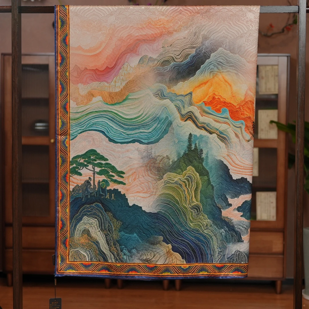 【D34-126松鹤延年】140*140花萝丝巾围巾披肩桑蚕丝香云纱百搭斜纹