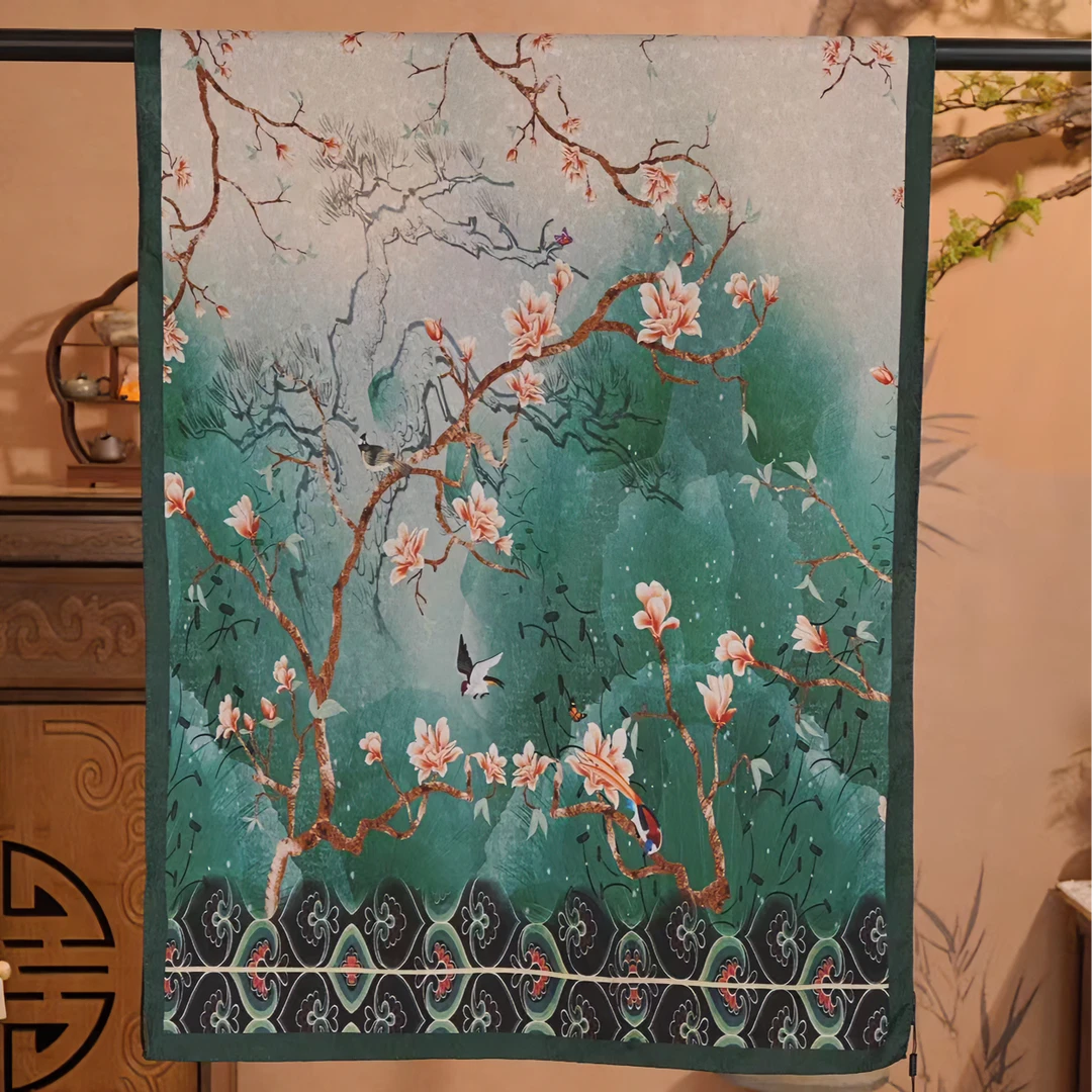 【A22-43春意盎然】180*70冠乐绉丝巾围巾青蚕丝桑蚕丝百搭真丝