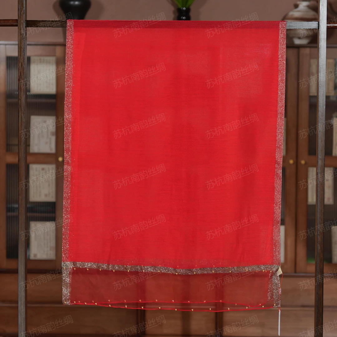 【K66-1丝锦钉珠】刺绣款175*75左右桑蚕丝围巾百搭丝巾