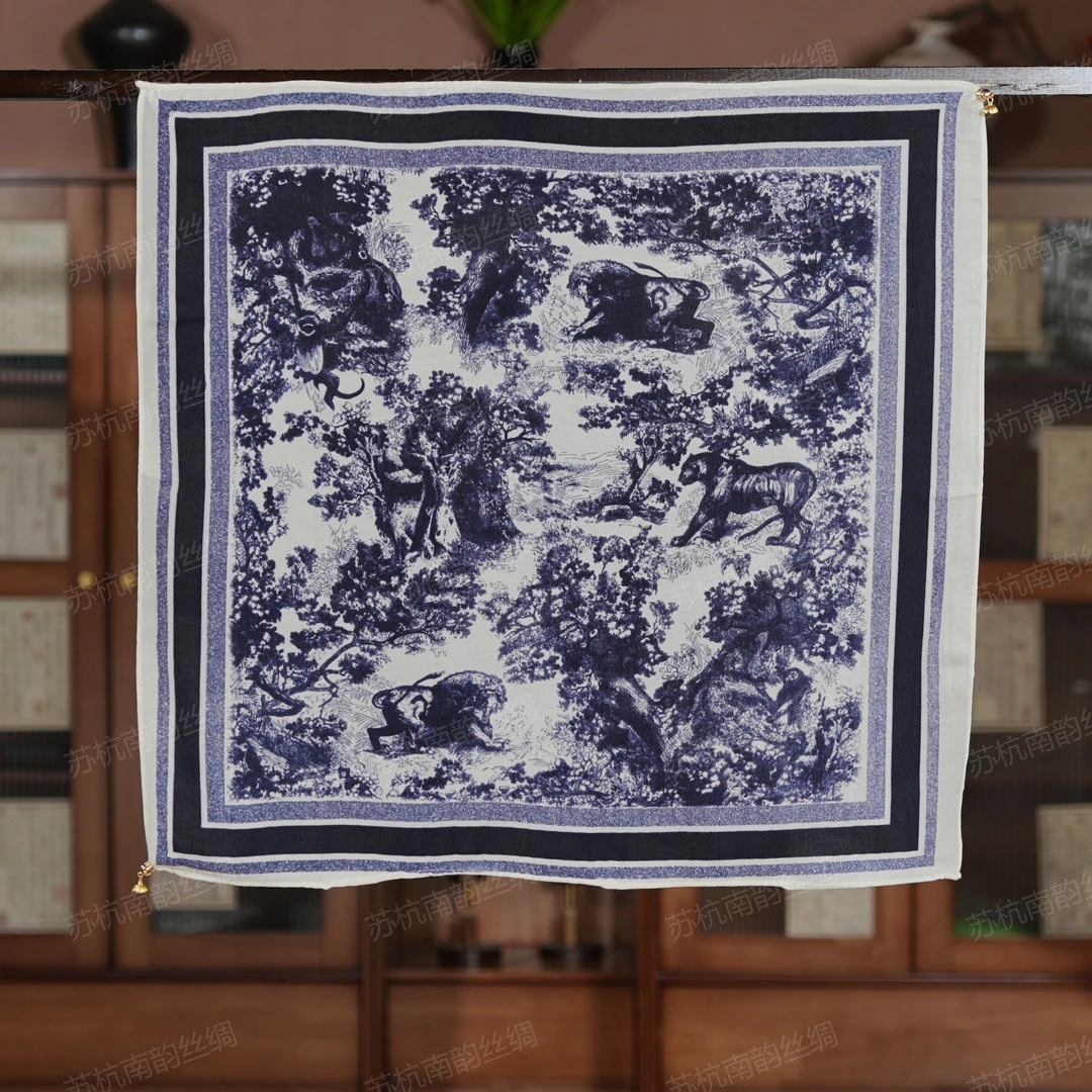 【H54-10水墨素描】2024新款潮流女士复古围巾磁吸扣围脖保暖丝巾