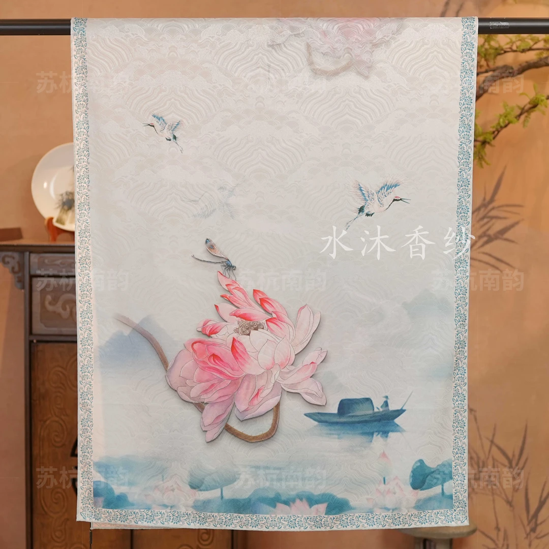 【D24-30荷颜悦色】180*70丝巾气质百搭国风双面提花高档时尚中式