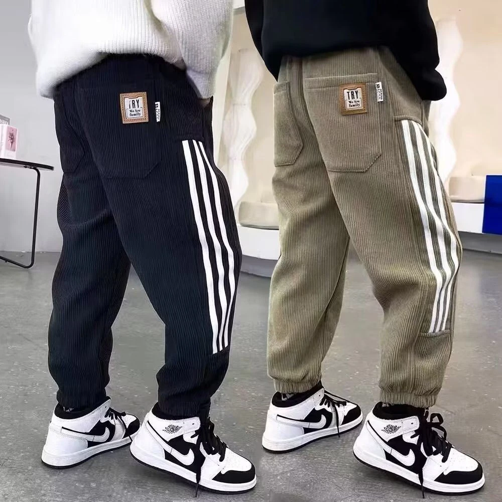 【清版不补】灯芯绒男童裤子休闲卫裤中大童加绒一体绒男孩束脚长裤
