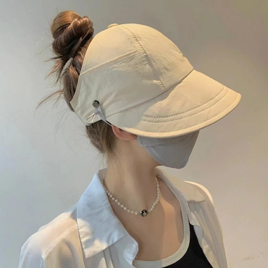 可扎高马尾防嗮帽女夏季薄款透气速干太阳帽鸭舌渔夫帽空顶遮阳帽