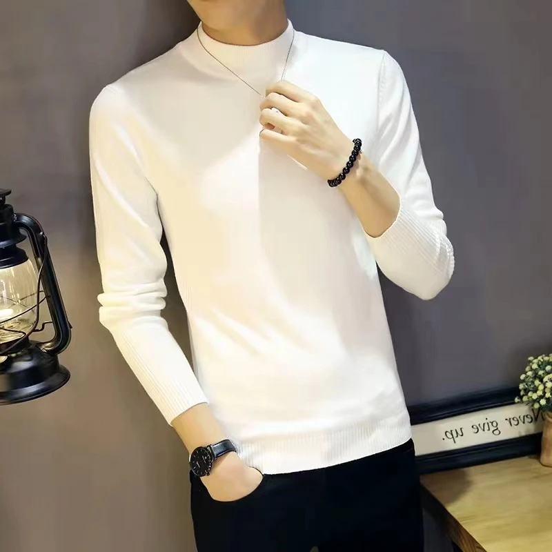 （中领）秋冬男士经典百搭修身保暖半高领打底冬季内搭针织毛衣6801