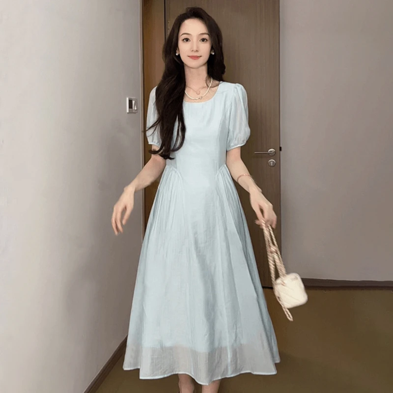 【筱安】【有内衬】夏季新款时尚收腰短袖连衣裙复古小众气质裙子1546