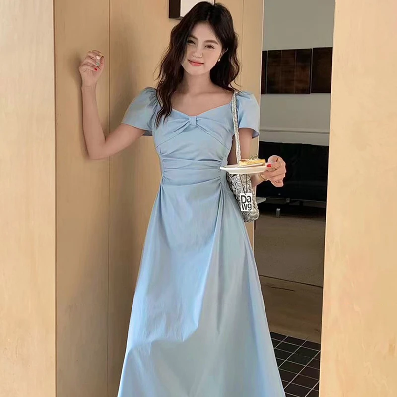 法式连衣裙2025新款女夏季高端精致可露肩显瘦短袖长裙1607