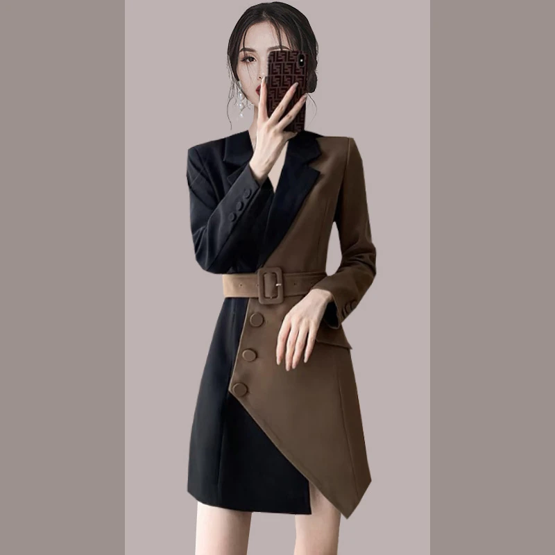 2025新款桔梗法式气质高级感不规则连衣裙设计小众西装裙女1908