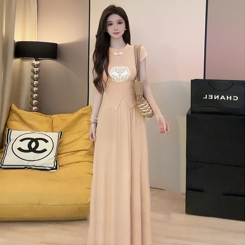 【两件套】2025新款中式气质修身套装时尚收腰显瘦长款裙子6741