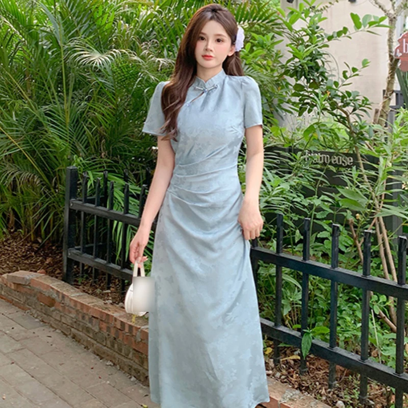 2025夏季新中式复古改良旗袍女夏季短袖气质连衣裙1503