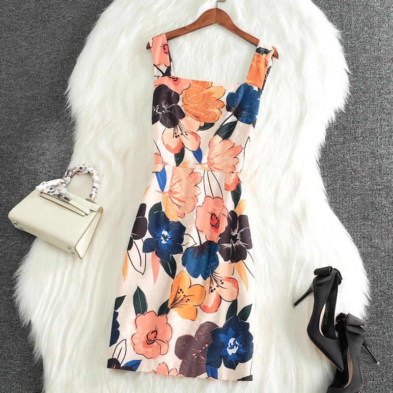 欧洲站时尚女装夏季大牌气质度假旅行背心裙打底吊带印花连衣裙子