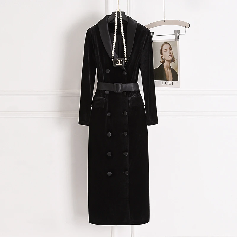 2025秋冬季新款欧洲站时尚女装小香风高级感显瘦外套式丝绒连衣裙