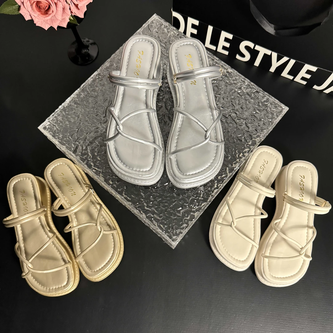 2024夏季新款休闲百搭简约网红厚底防滑时尚一字拖软底凉鞋女-5CM