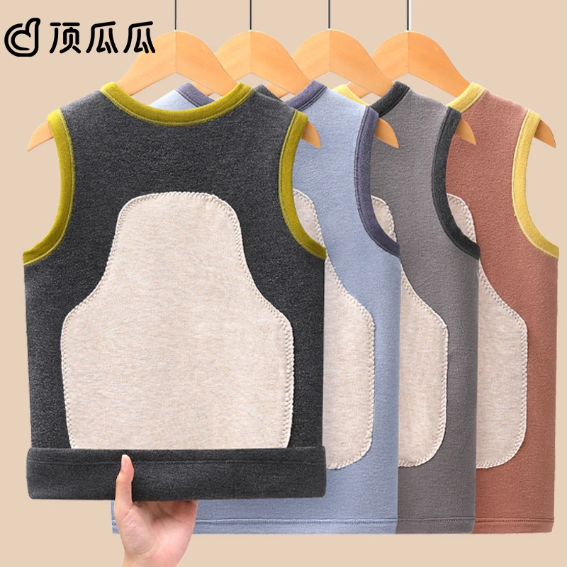 儿童保暖背心内穿男童护肚护背马甲中大童男孩坎肩加厚打底衣