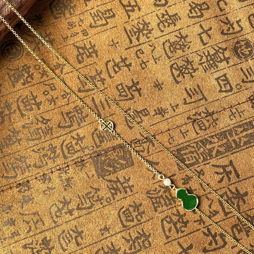 【挽石珠宝】天然缅甸A货翡翠 S925银葫芦毛衣链丨项链百搭链可调节