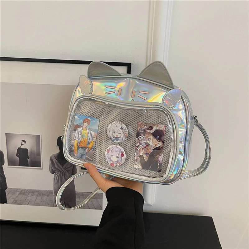 卓淘甄选原创炫彩猫咪痛包可爱日系透明吧唧包学生小众单肩包包女