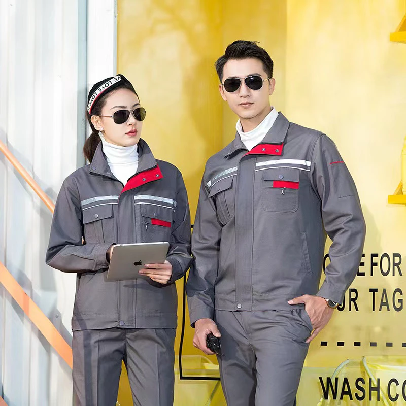 春秋涤棉帆布拉链工作服套装男长袖耐磨工厂车间汽修服上衣定定制