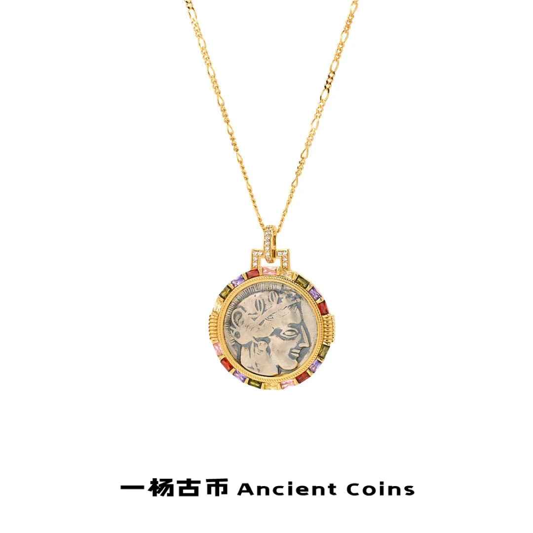 坠链均925银 【雅典娜与猫头鹰】GB-XL008手工女王双面复古风币项链