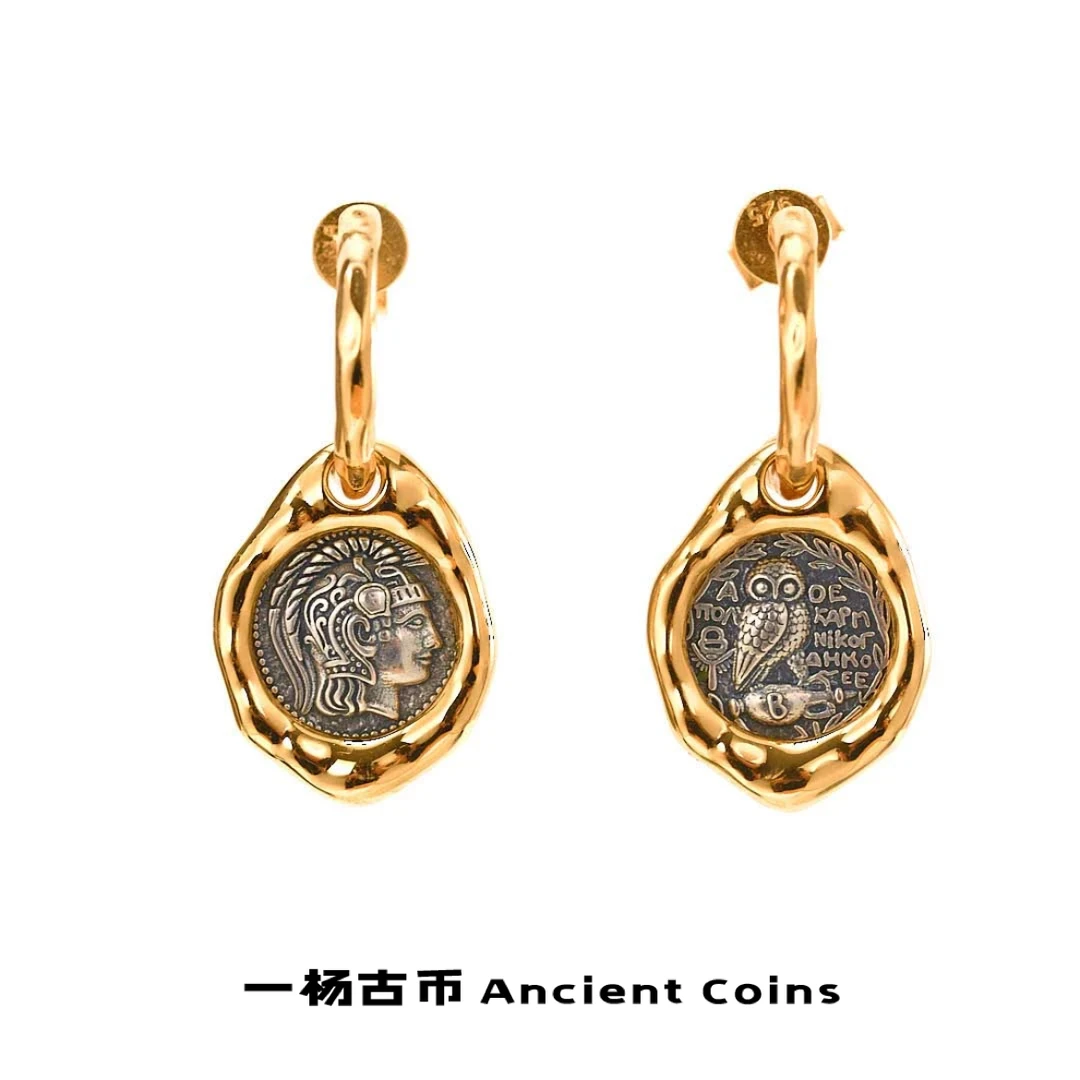 925银耳饰 【战盔雅典娜】GB-ES053迷你不规则金色撞色复古风币耳饰