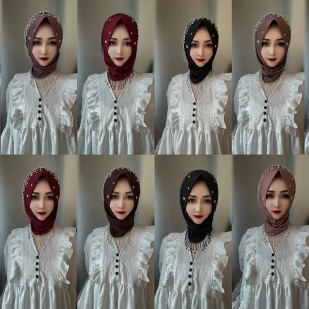 MY高定锆石链条水晶麻套头纱巾（配珍珠针）