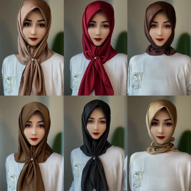 J高端醋酸缎面烫钻方巾（配环扣）