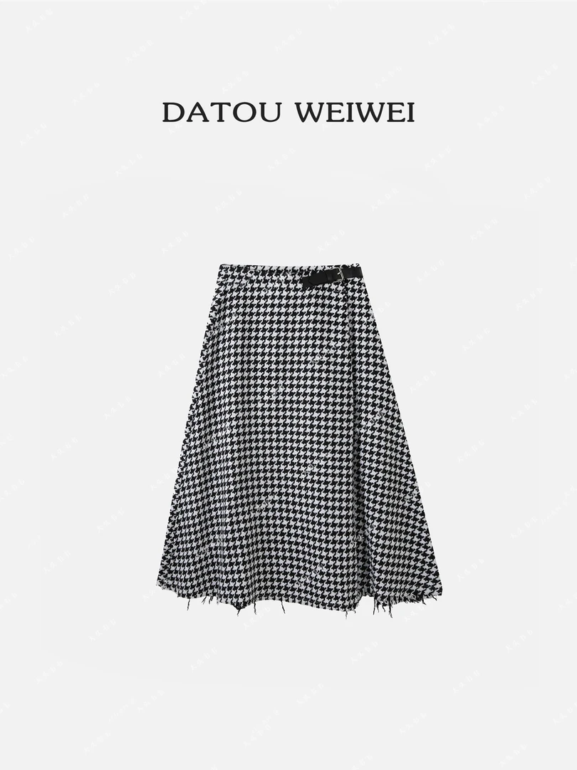【DTWW大头韦韦】简约森系千乌格纹A字中长款半身裙215933