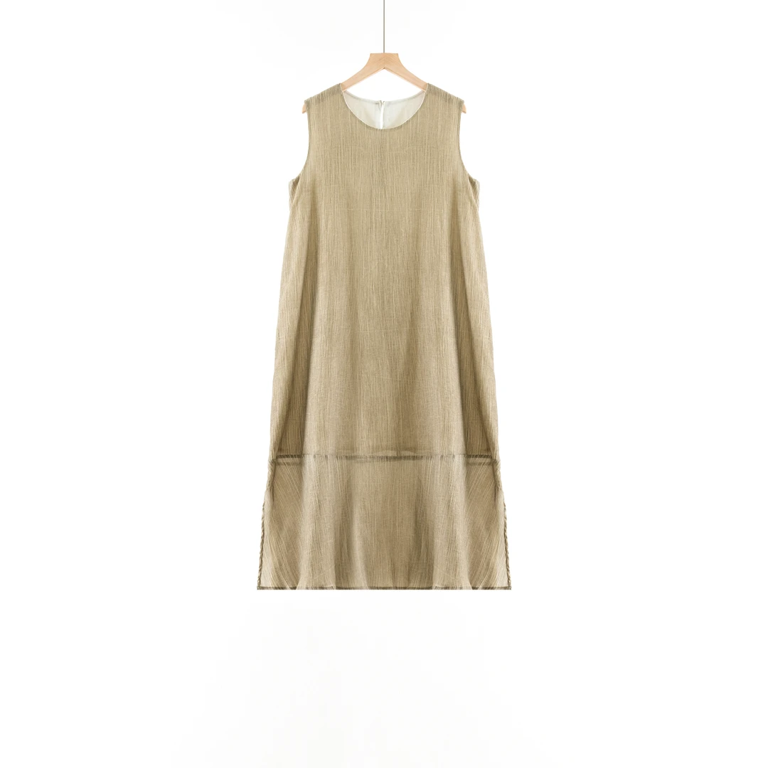 吉米原创-肌理感压皱连衣裙禅意气质背心裙061403