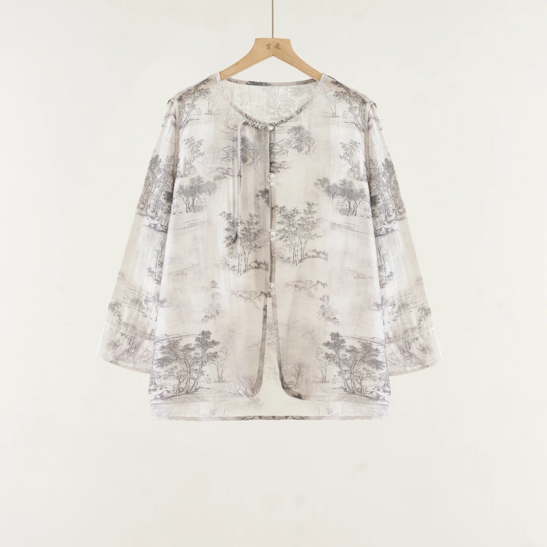 吉米原创-水墨山水画夏日百搭衬衫559873胸围111衣长72.4