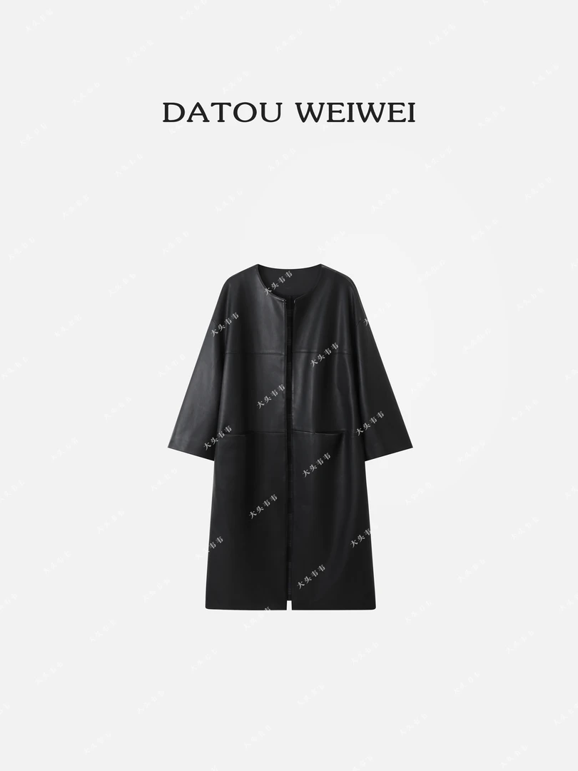 【DTWW大头韦韦】简约松弛感百搭时尚无领长款风衣皮外套女926202
