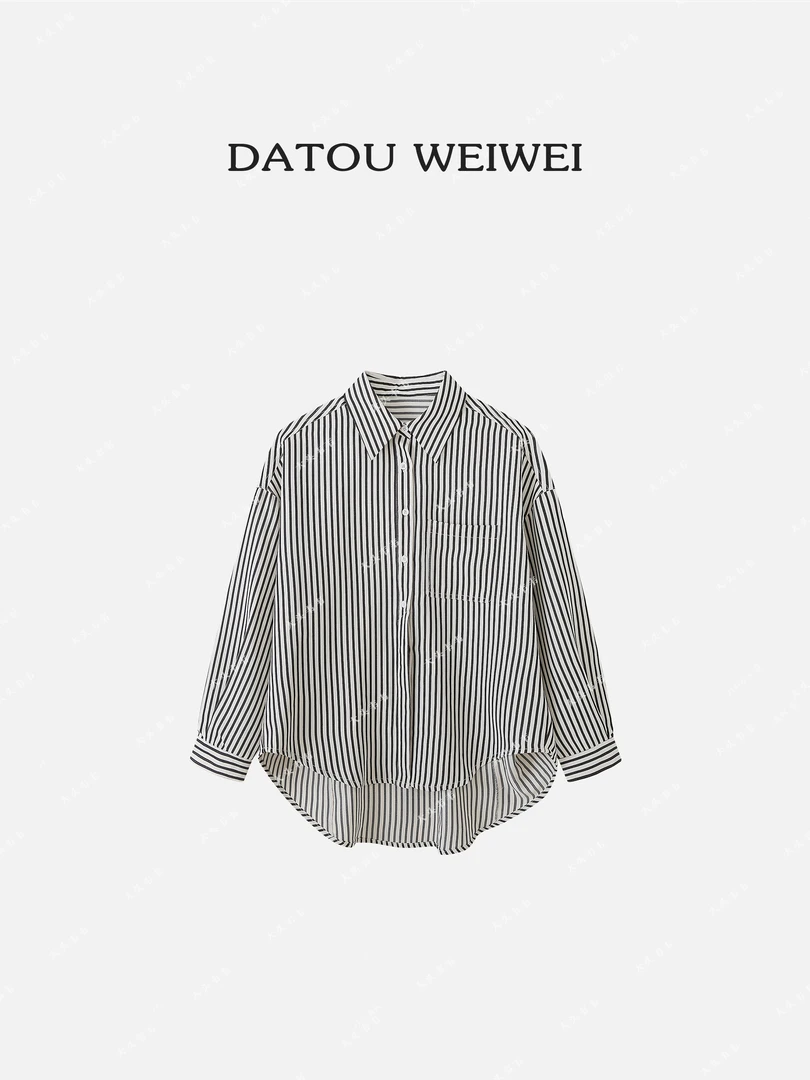 【DTWW大头韦韦】简约通勤百搭条纹显瘦休闲衬衫281651