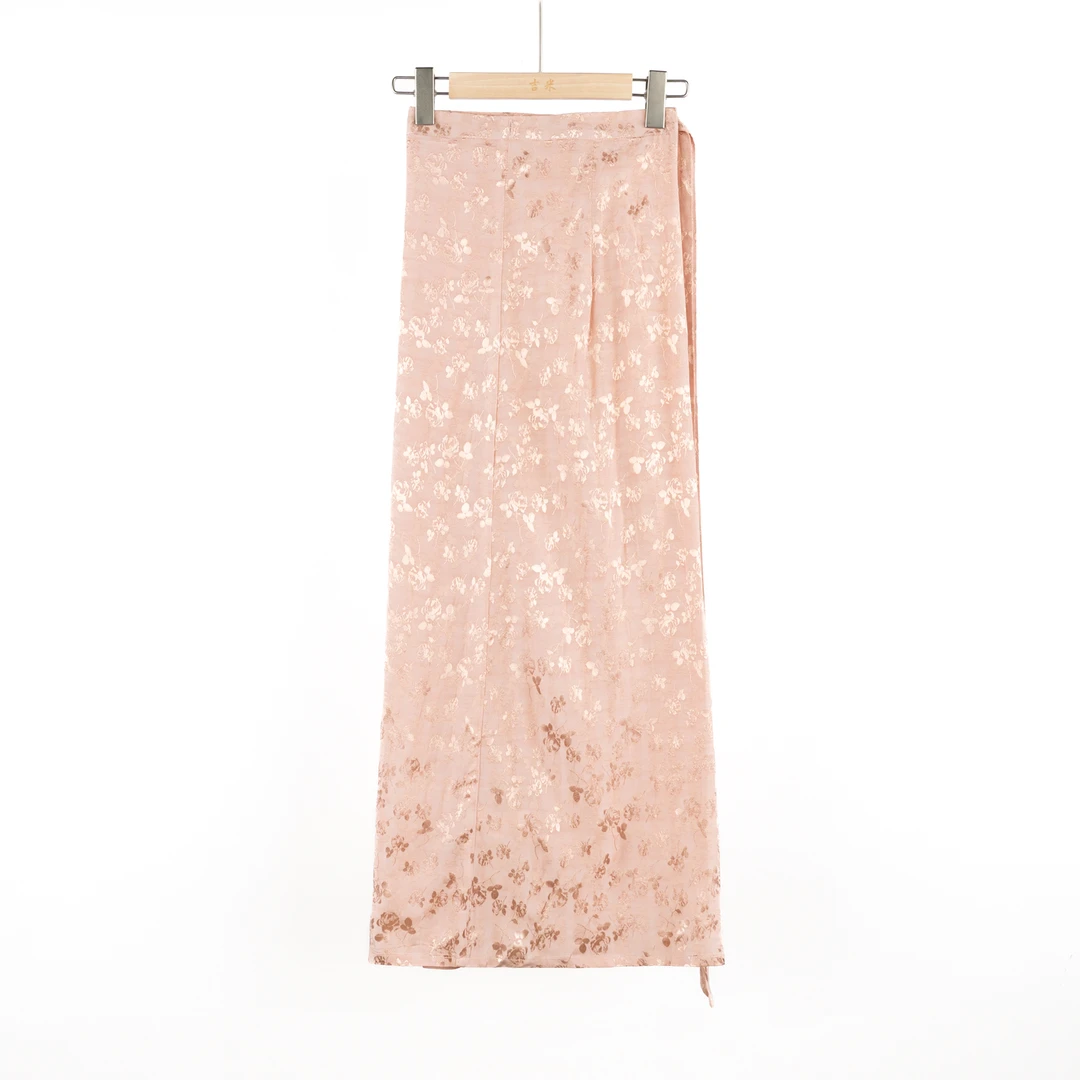 吉米原创-缎面人丝提花百搭加宽裹裙290010