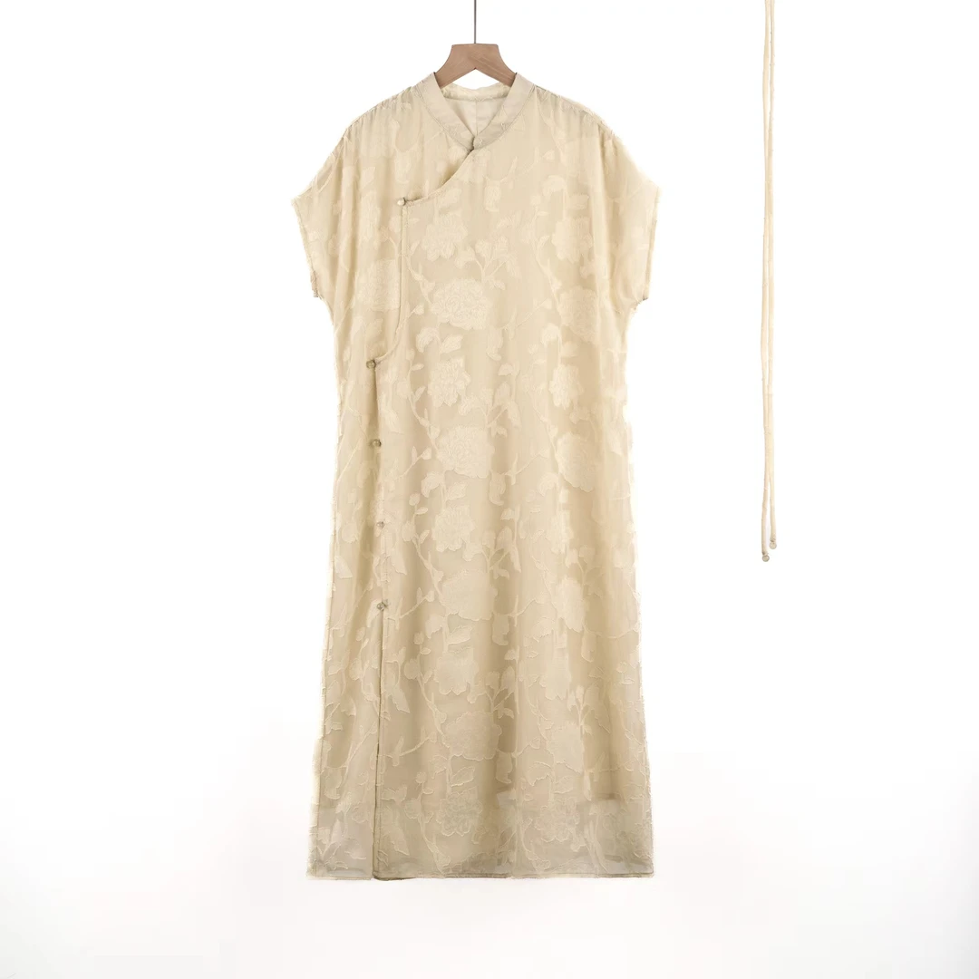 吉米原创-烧花系带汉良显瘦旗袍997063后中长112肩宽67.5