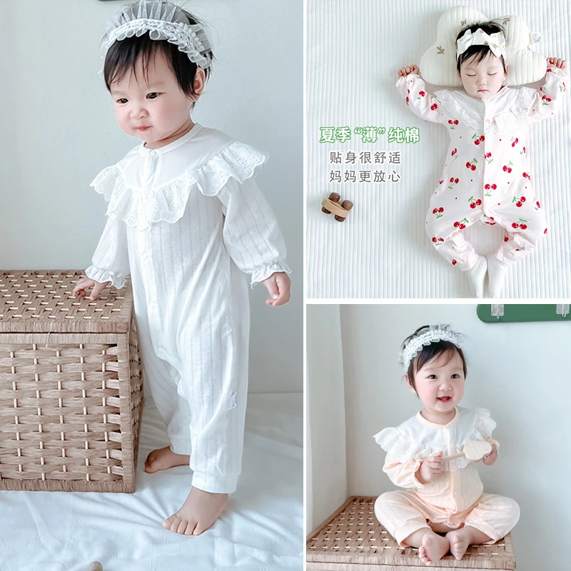新生儿连体衣春夏季薄款无骨婴儿超萌公主女宝宝纯棉空调服外出衣