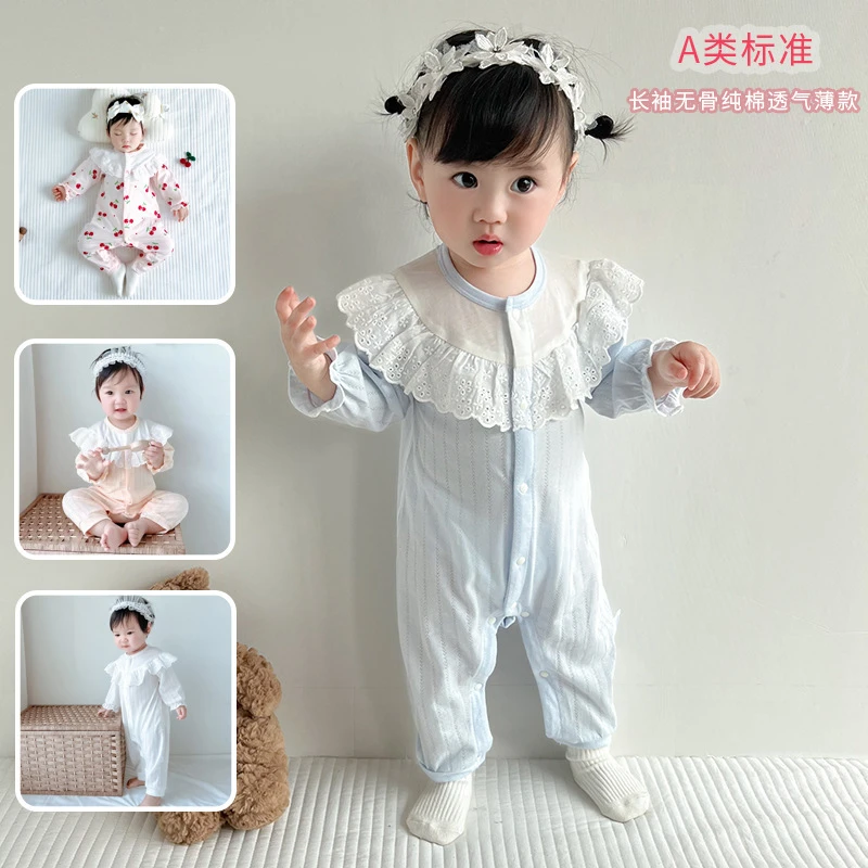 婴儿连体衣夏季薄款无骨初秋洋气女宝宝纯棉衣服公主风空调服睡衣
