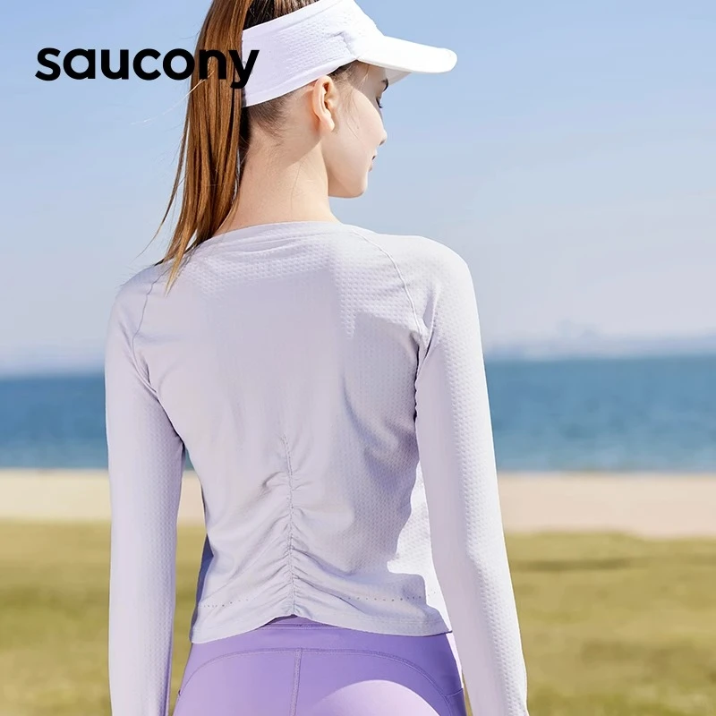 Saucony索康尼新款女子透气高弹长袖针织衫T恤跑步运动训练美背