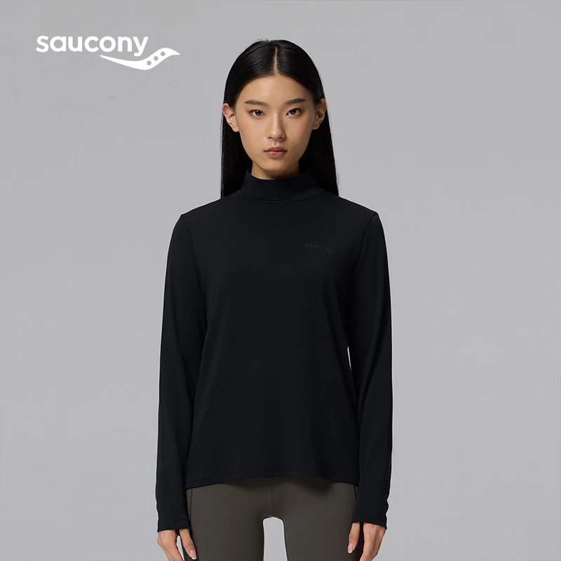 Saucony/索康尼2024新秋冬修身长袖衬衫运动弹力圆领半高领瑜伽