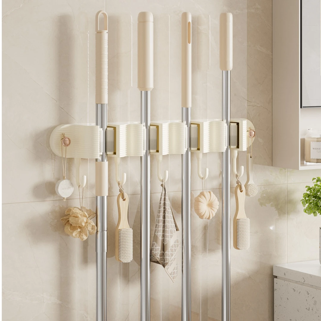 免打孔多功能拖把夹无痕收纳架壁挂式置物架卡扣固定强力挂钩厨房