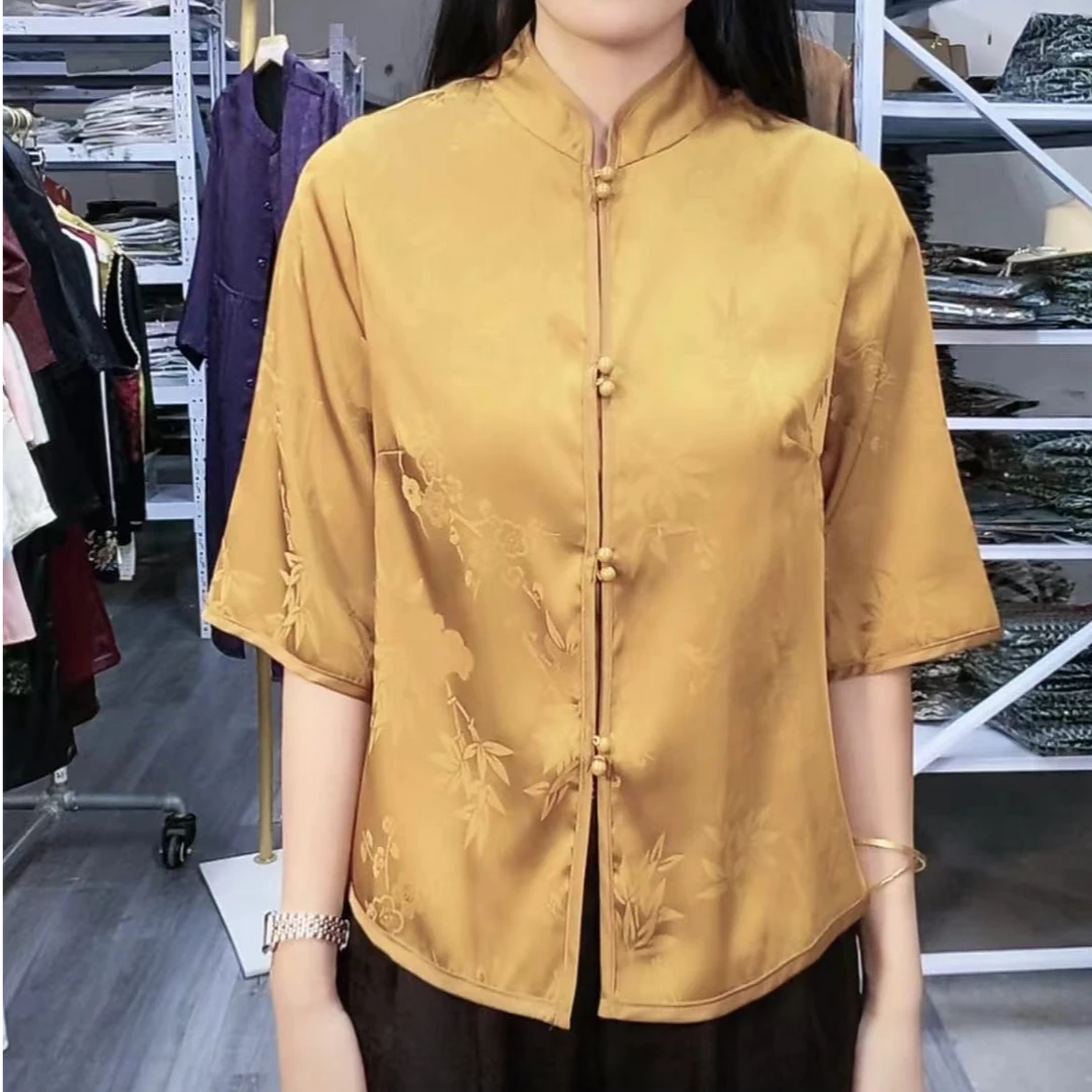 034国风立领开衫透气妈妈装上衣高贵新款洋气印花