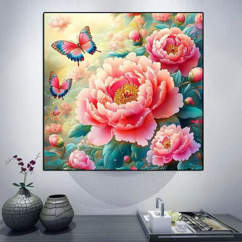 【蝶戏牡丹】新款蝴蝶牡丹花剪刀小幅简单抱枕卧室客厅棉线十字绣