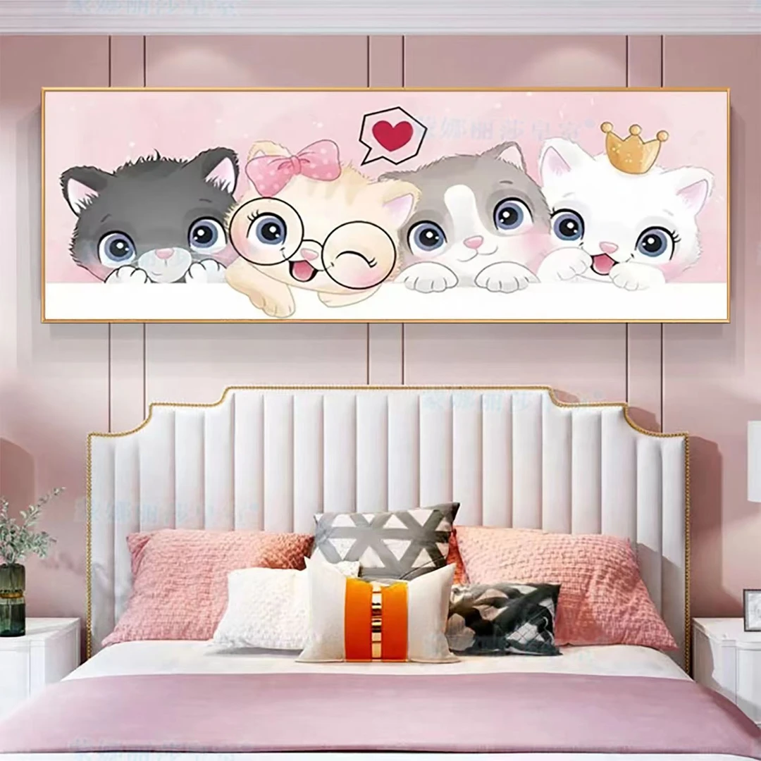 【爱心猫咪】新款横版可爱简单小幅卧室简约客厅棉线十字绣