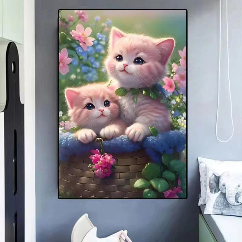 【花篮猫咪】新款可爱卡通小幅简单先重伤卧室客厅玄关棉线十字绣