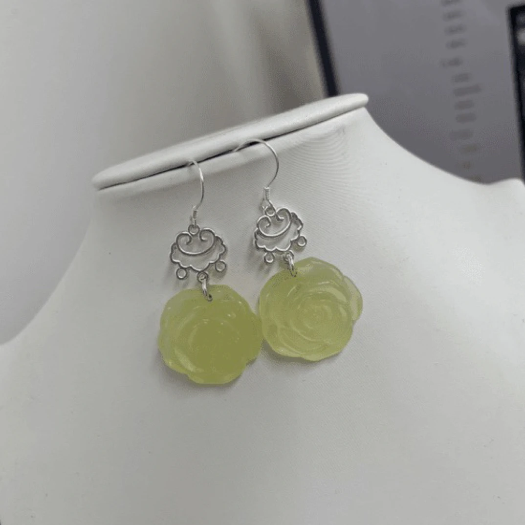 [28]岫玉冰料玫瑰花精美耳饰多样性发其一