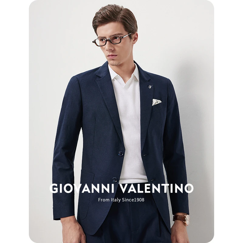 [亚麻]GIOVANNI VALENTINO男士便西服2024秋季休闲单西西装外套