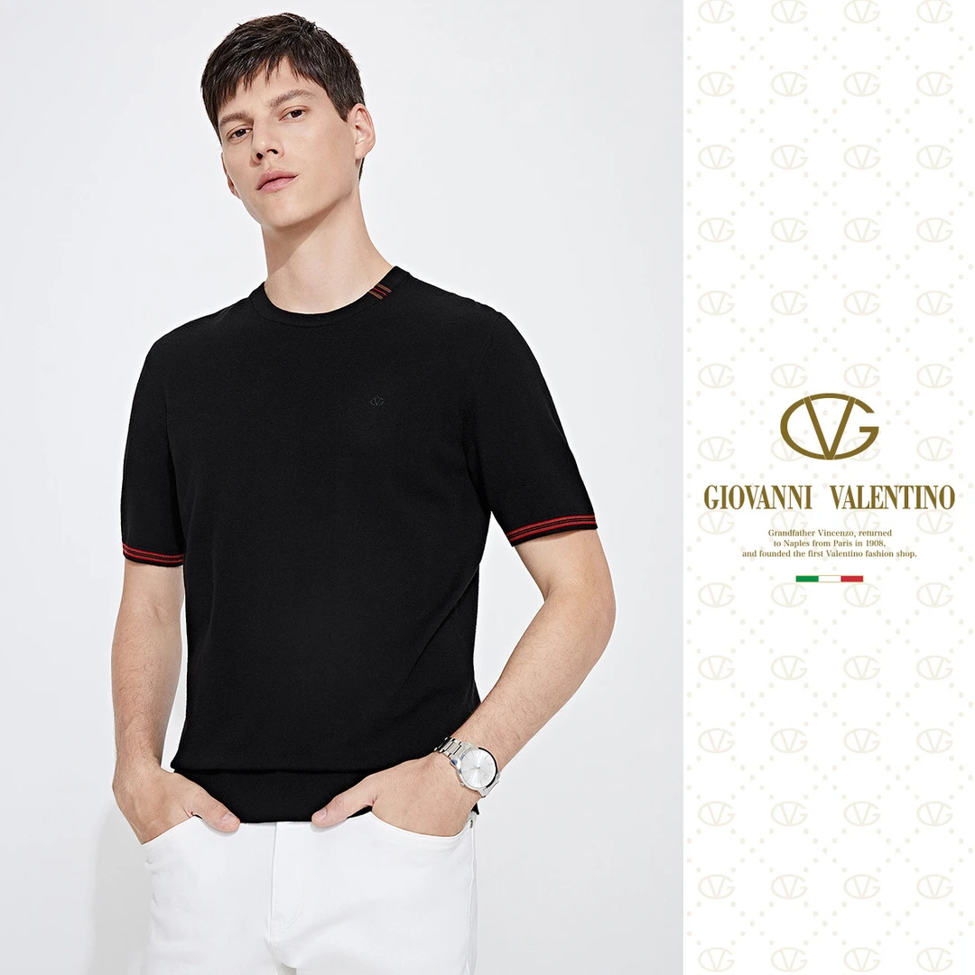 GIOVANNI VALENTINO/卓凡尼·华伦天奴羊毛衫男短袖春秋圆领半袖