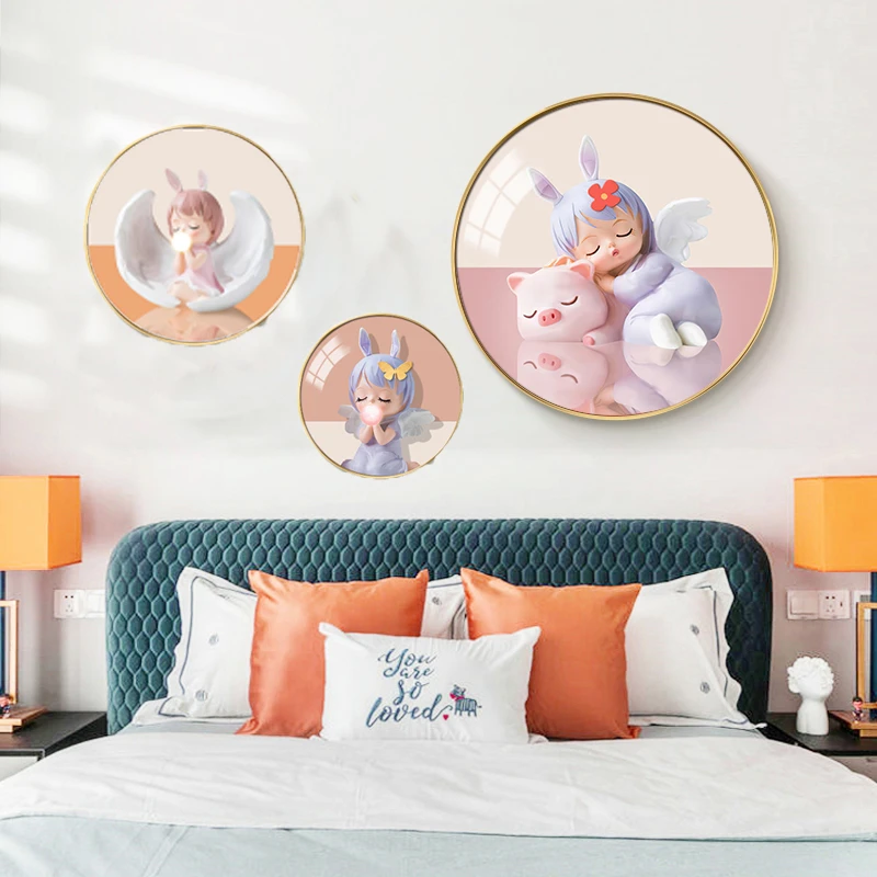 儿童房间圆形三件套卧室床头男孩女孩挂画装饰品装饰画圆形墙壁画