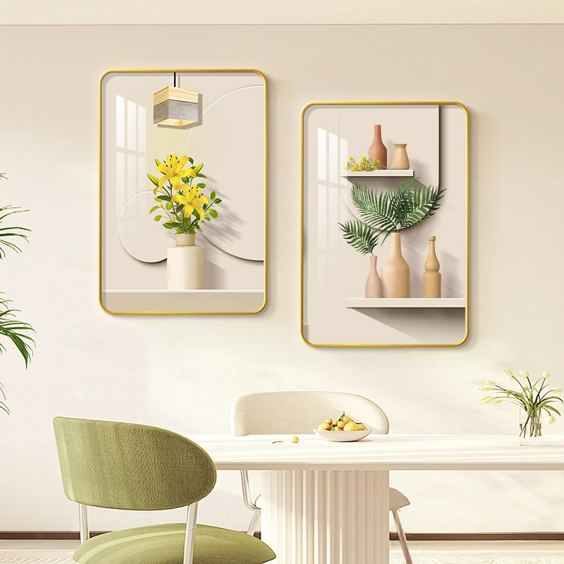 餐厅装饰画现代简约绿植饭厅背景墙挂画两联小清新壁画花卉奶油风