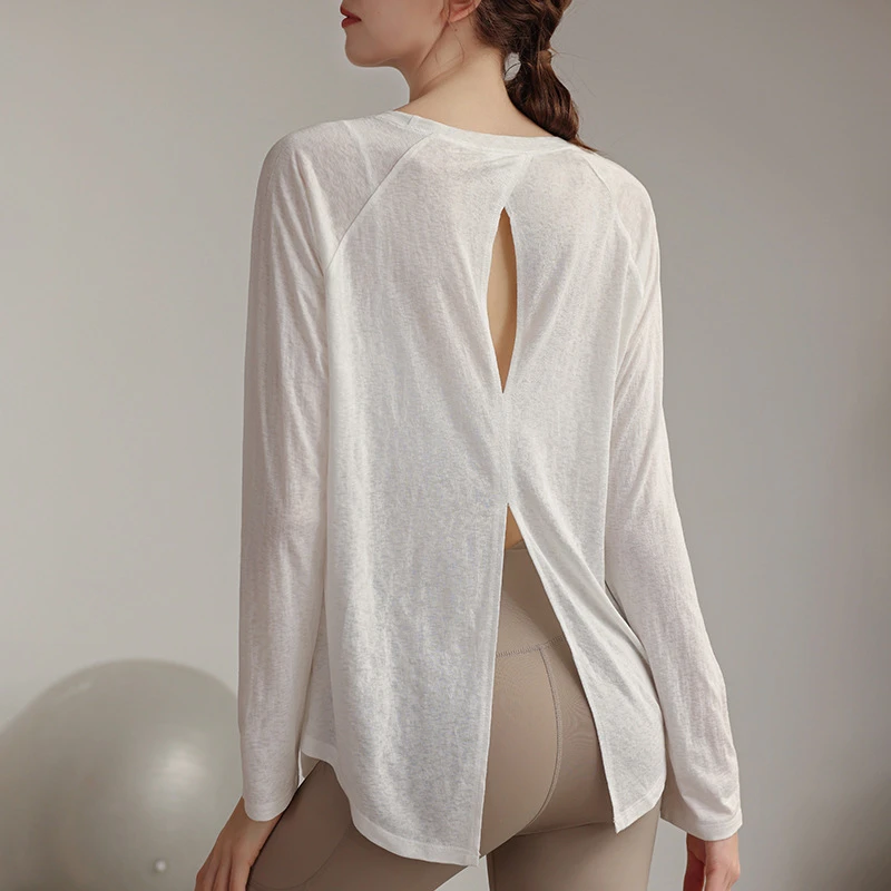 时尚透气薄款春夏开叉宽松镂空显瘦运动罩衫休闲瑜伽速干健身服女