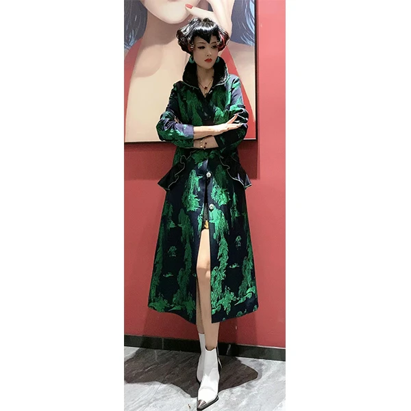 FJ 72363  时尚中长款气质秋季风衣外套显瘦