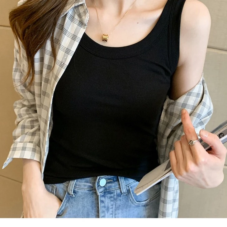 吊带背心女夏外穿西装内搭防走光遮副乳无袖t恤打底黑色上衣