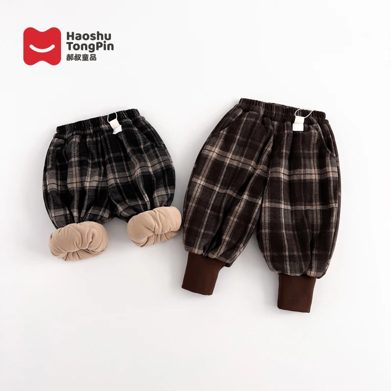 郝叔童品HZ3465儿童夹棉格子裤男童冬季加厚女童保暖时尚长裤